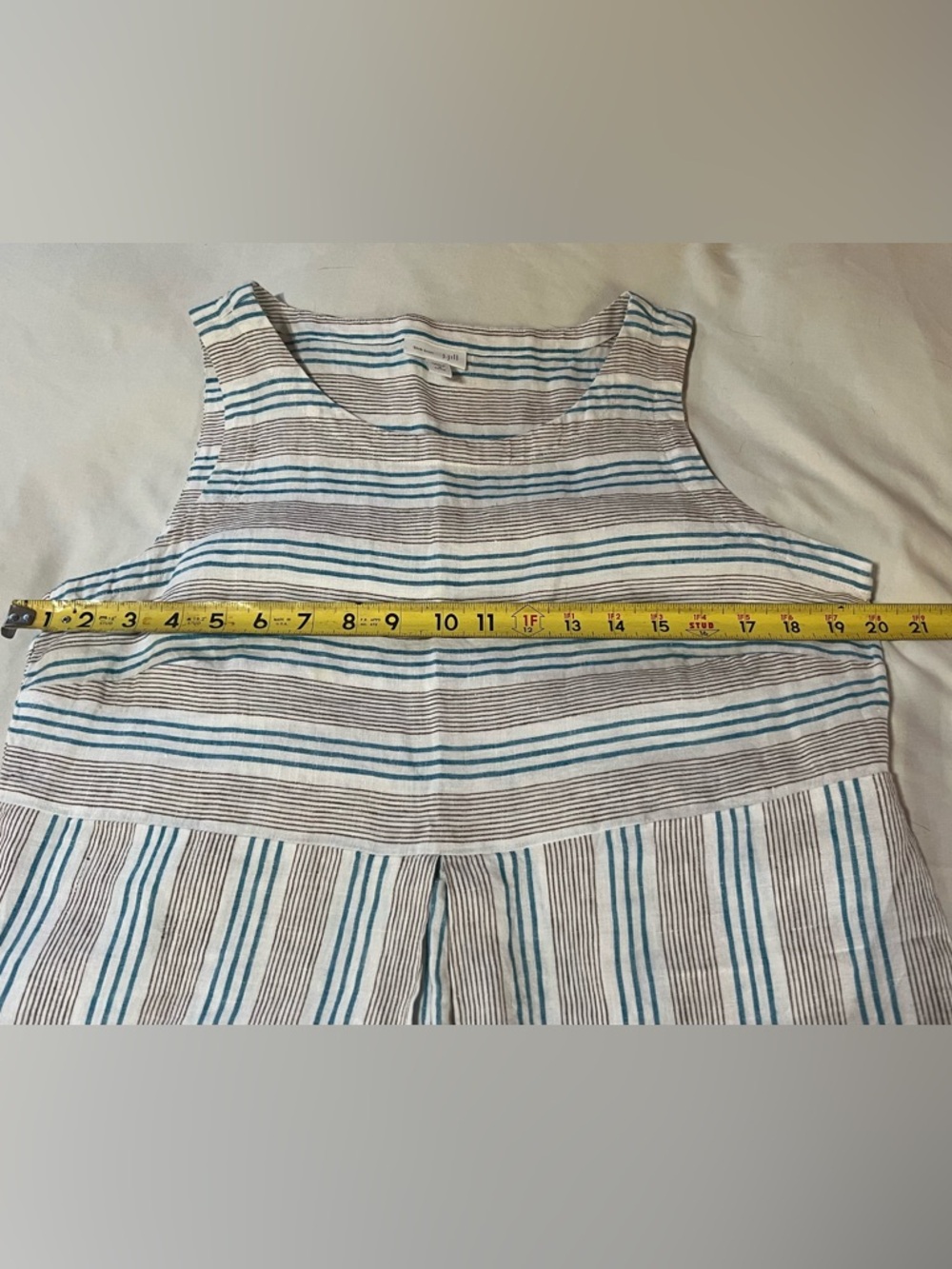J.Jill Striped Sleeveless Linen Dress in White and Teal, Size M - Picture 7 of 10
